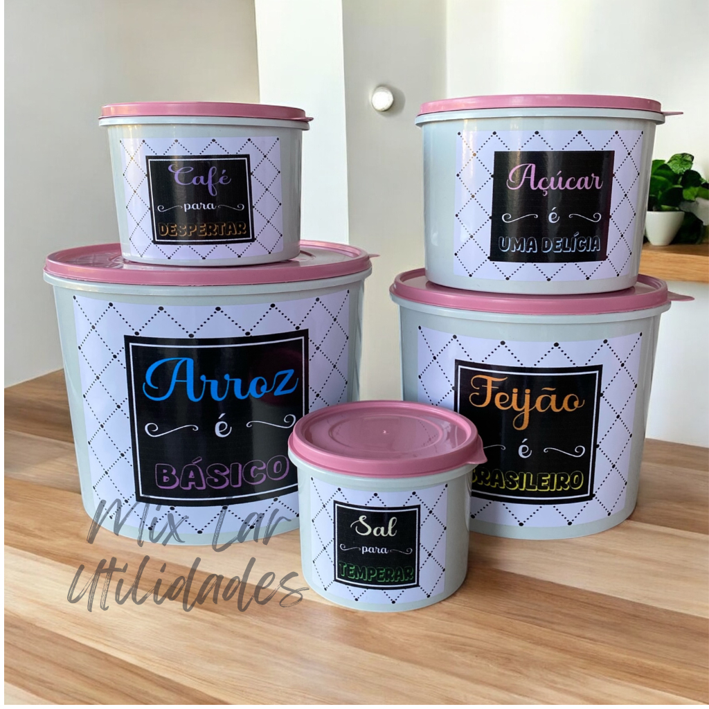 Kit de potes mantimentos de cozinha com 5 peças p