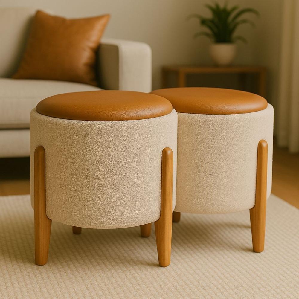 Kit 2 Puff Elegance Luxo Sala Redondo Decoração 