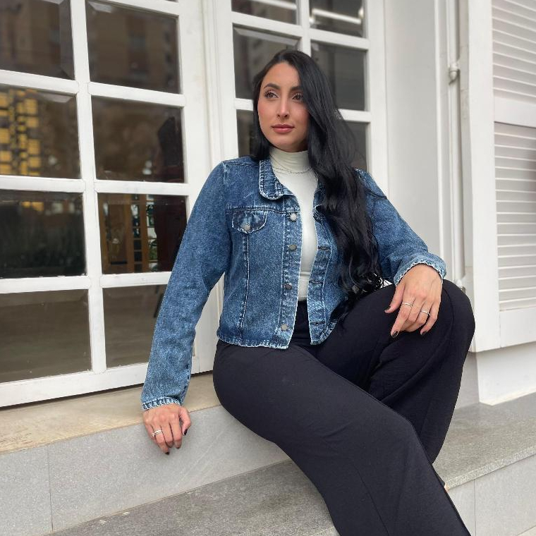 Jaqueta Jeans Feminina Marmorizado Azul