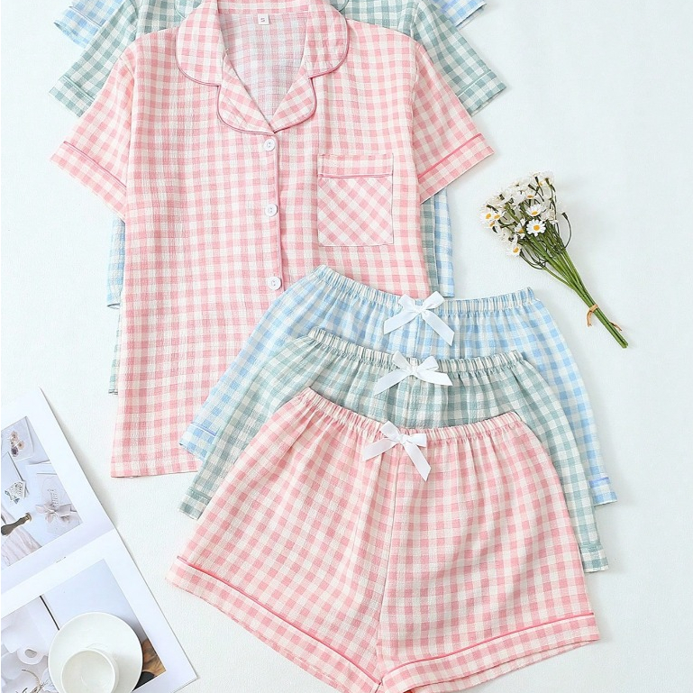 Conjunto de Pijama Feminino Estampa Xadrez 2 Peça