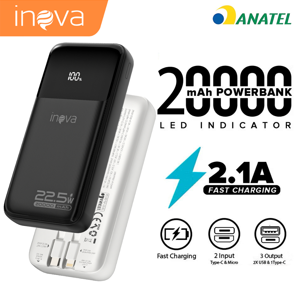 INOVA Power Bank 20000mah Turbo 22.5W Carregador P