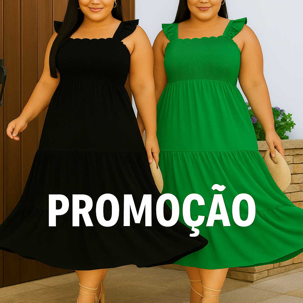 Vestido Plus Size Soltinho Lastex Alça Babado Mod