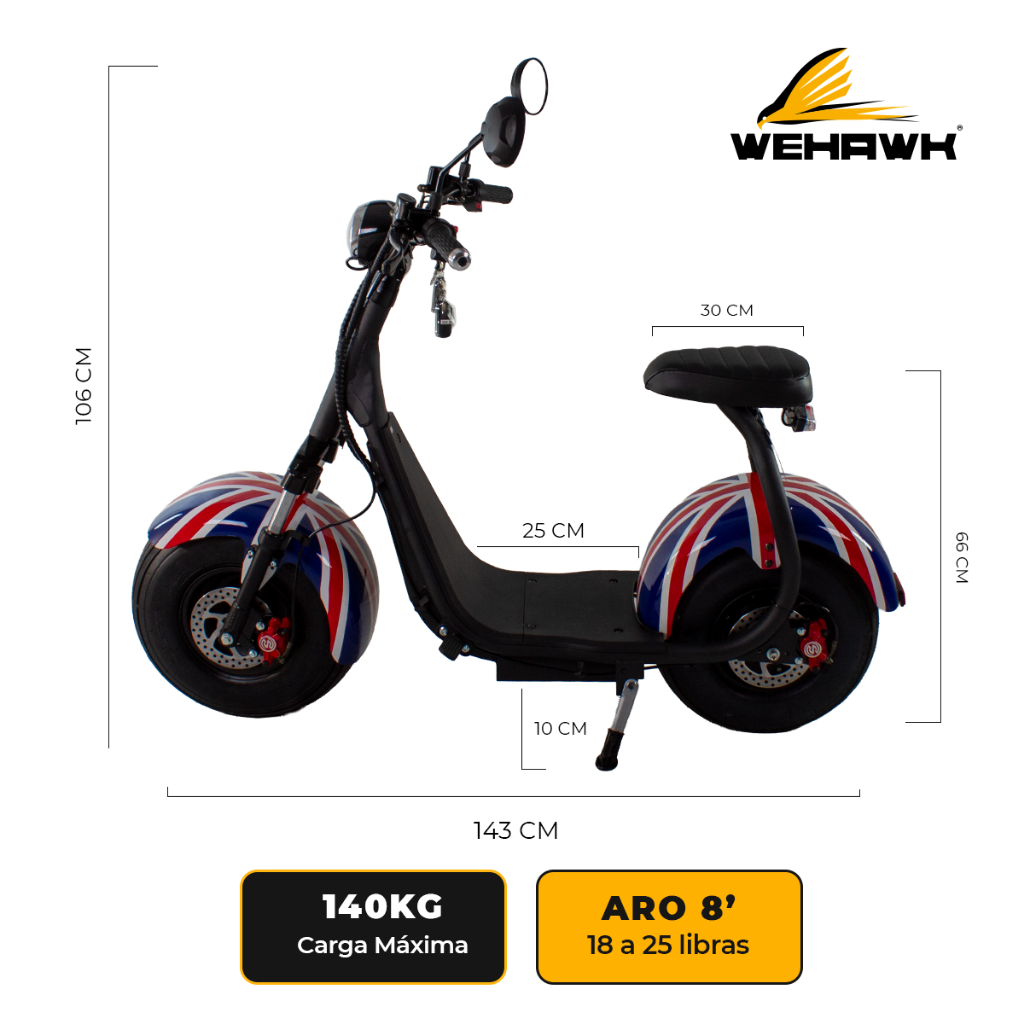 Scooter Compacta Moto Elétrica WeHawk X-07 1000W
