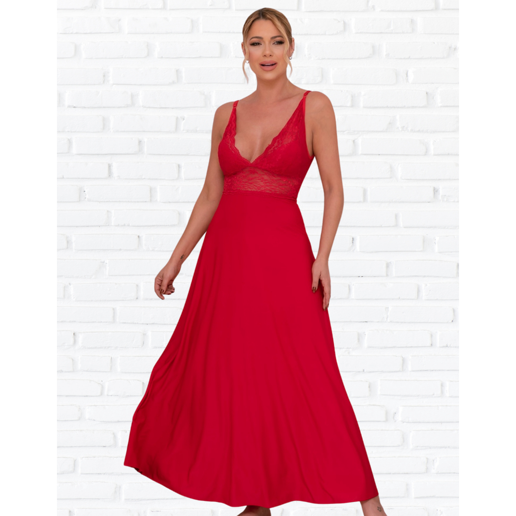 Camisola Longa Feminina com Renda Sexy Sensual