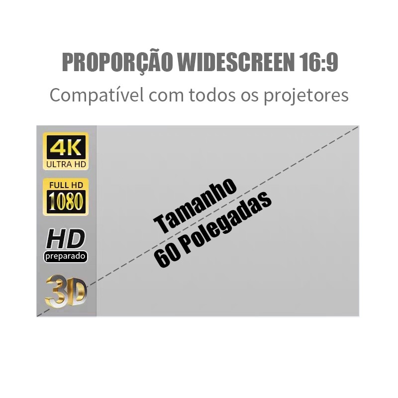 Tela Projetor Portátil Refletiva 60 Polegadas 4K 