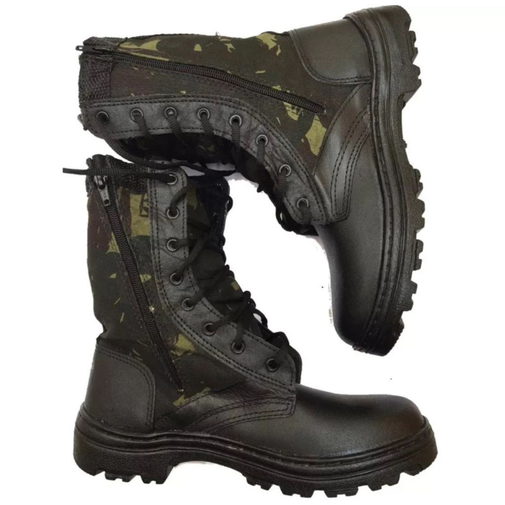 Bota Masculina Militar Tática de Couro Reforçado