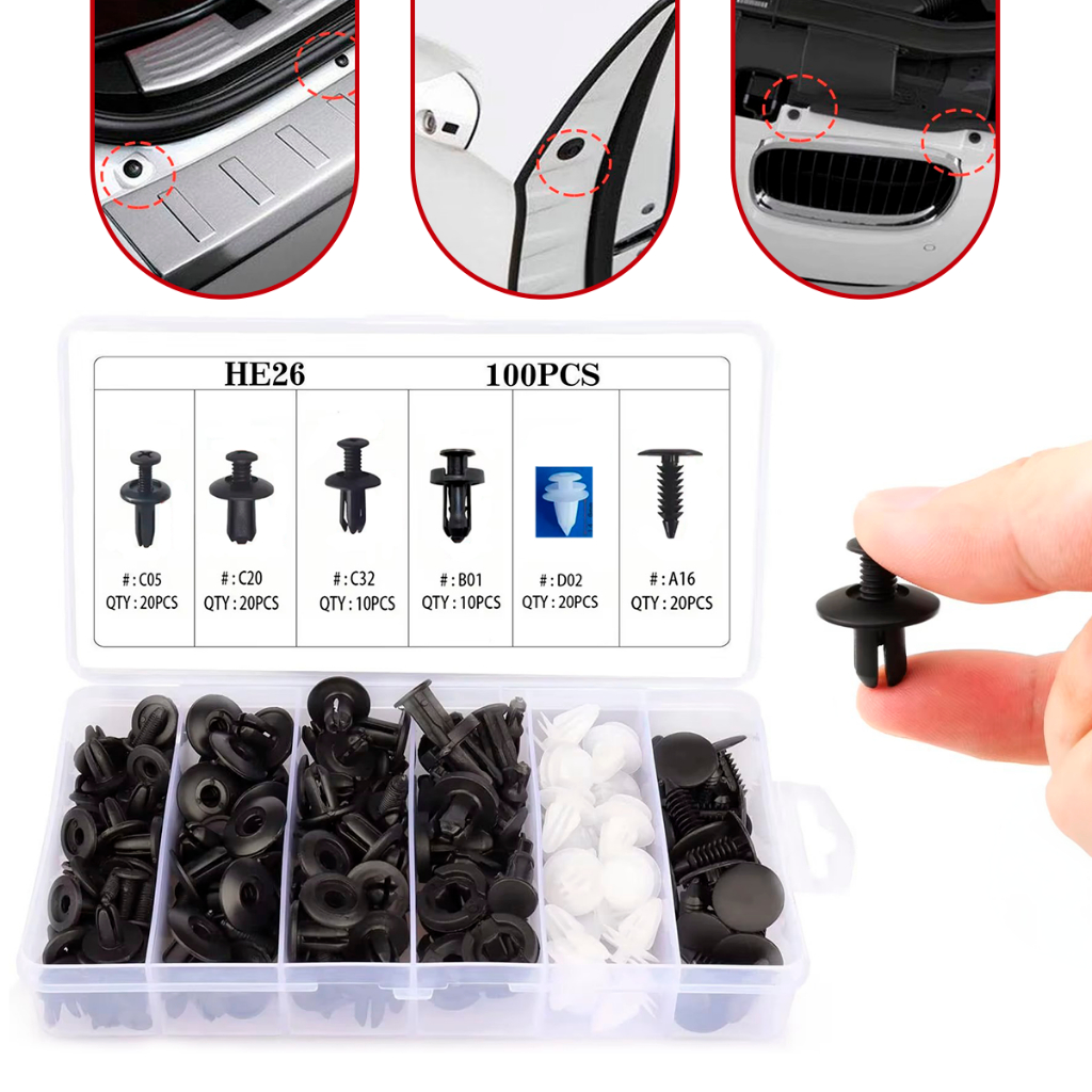 Kit Grampos e Presilhas Automotivas com 100 Peças