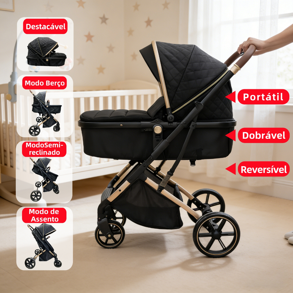 Carrinho De Bebê  Berço 4 Em 1 Reversível Dobr�