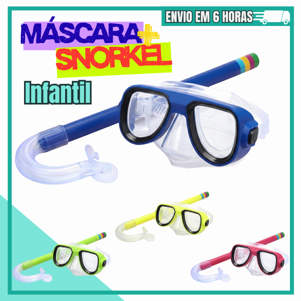 Kit Máscara de Mergulho e Snorkel Infantil em PVC