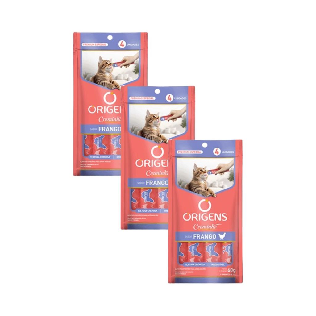 Kit 3x Petisco Origens Creminho Frango para Gatos