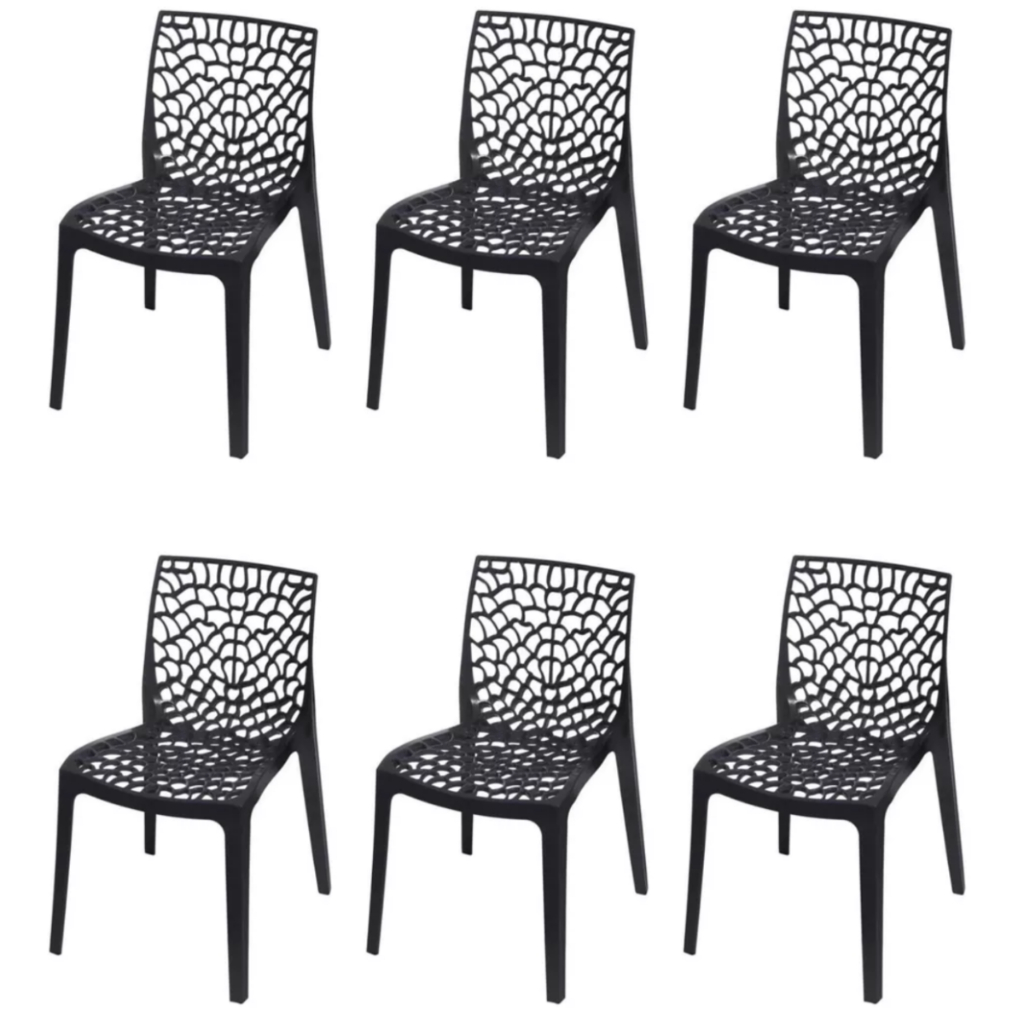 Kit 6 Cadeiras Gruvyer Preta Jantar Restaurante Ba