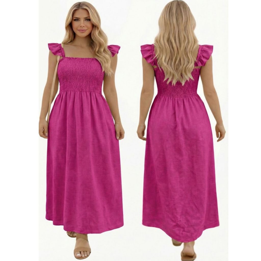 Vestido Longo Liso com Alças Babado Viscolinho co