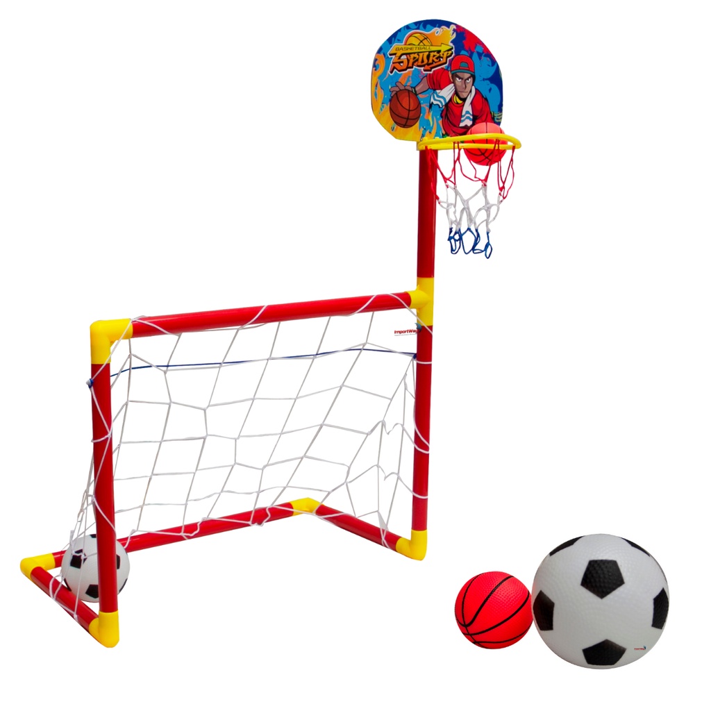 Trave de Futebol 2 em 1 Cesta de Basquete com Bola