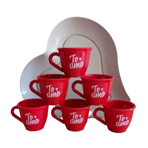 Kit Presente Te Amo 6 Xícaras + 1 Prato Grande de