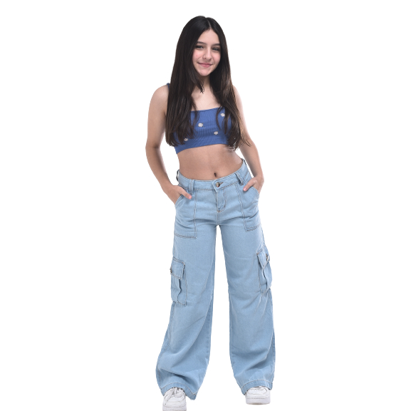Calça Jeans Cargo Feminina Juvenil Jeans