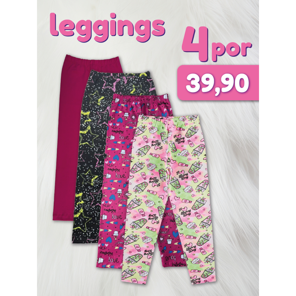 4 Calças Legging Infantil De Suplex Com Elastano 