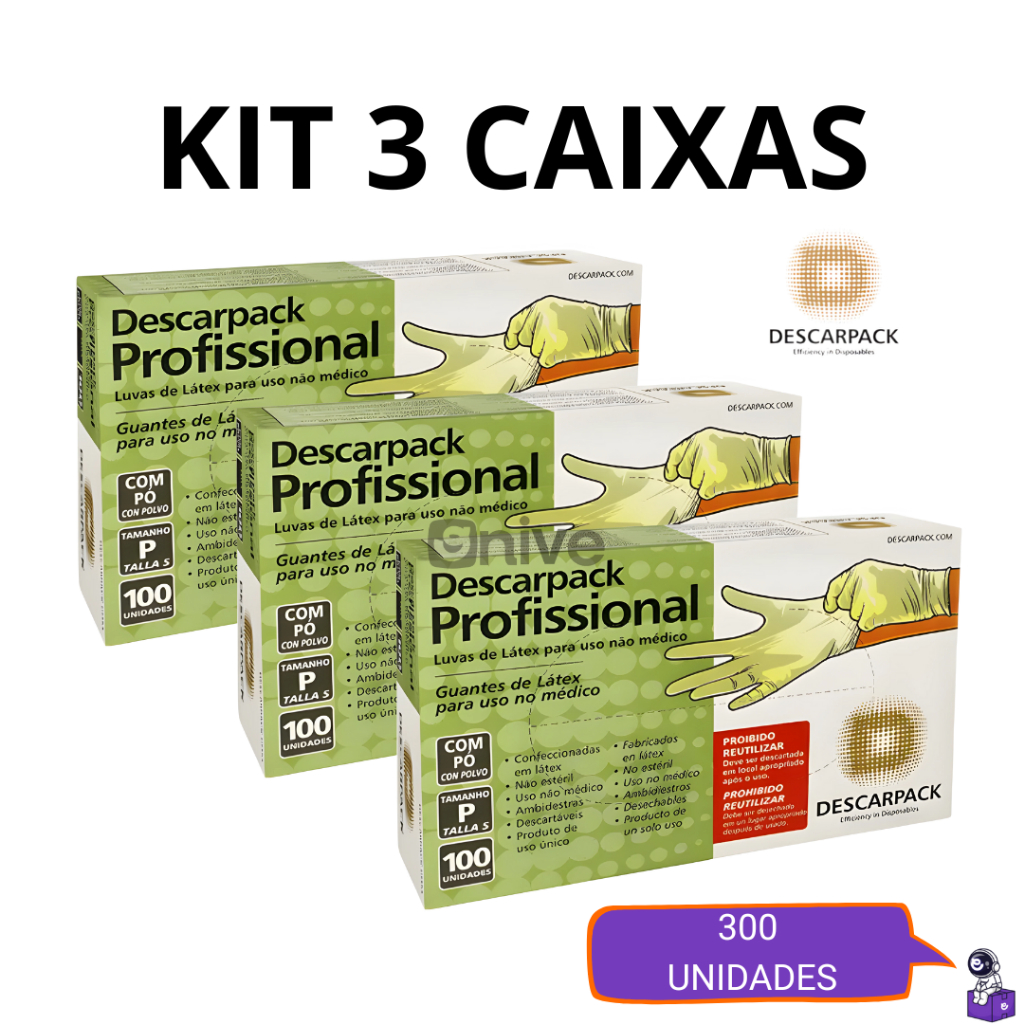 Kit Até 3 Luva de Látex Descartável com Pó Res
