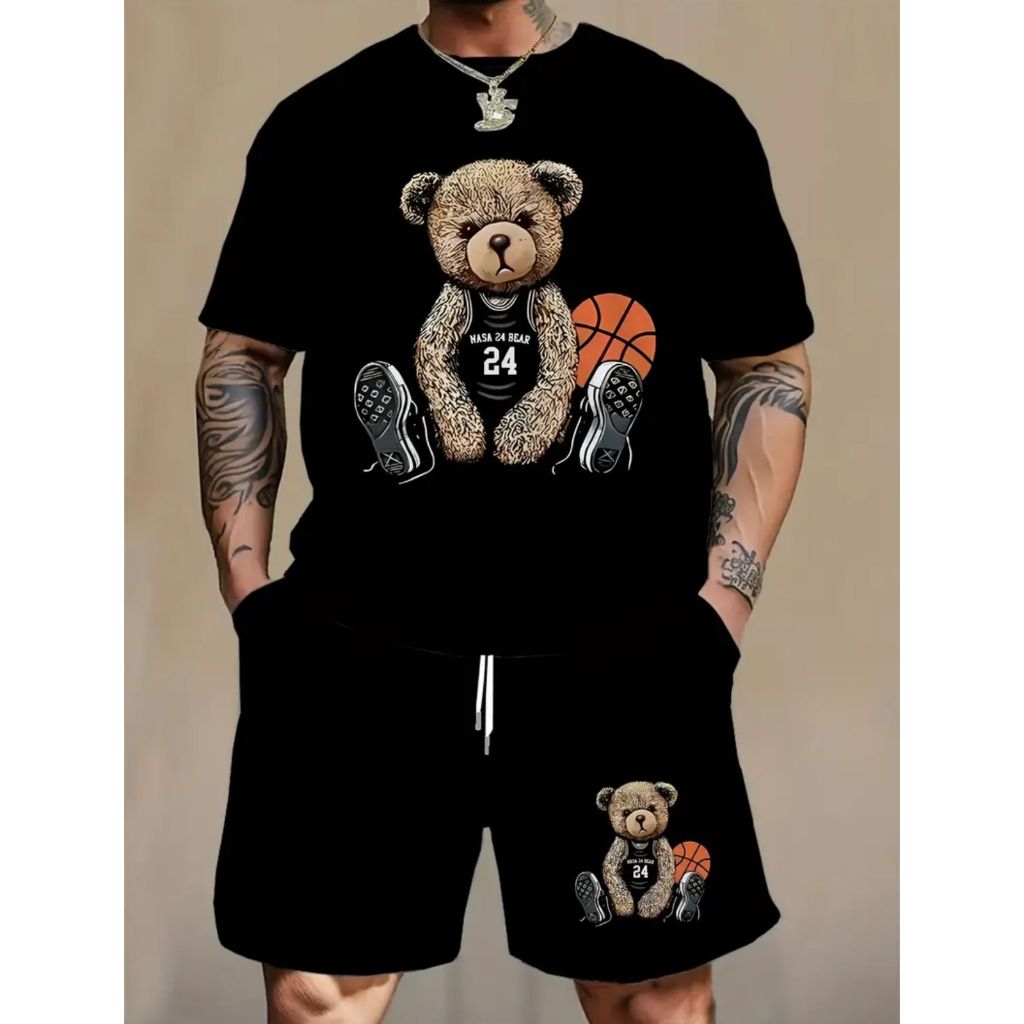 Conjunto Camiseta Básica Slim Urso Basquete Uniss