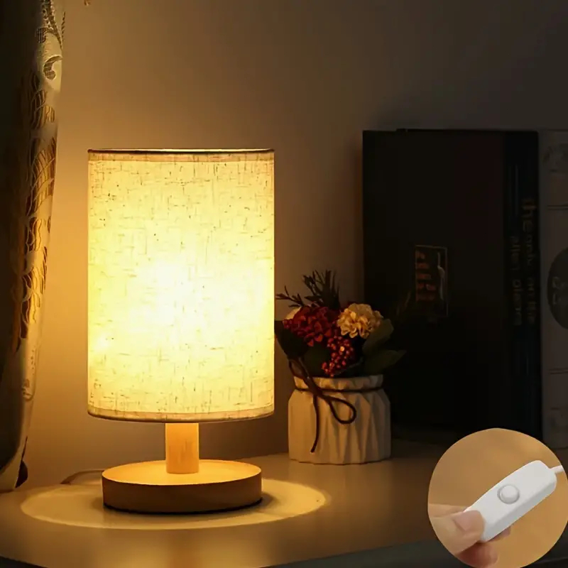 Lâmpada De Mesa De Madeira Moderna Alimentada Por