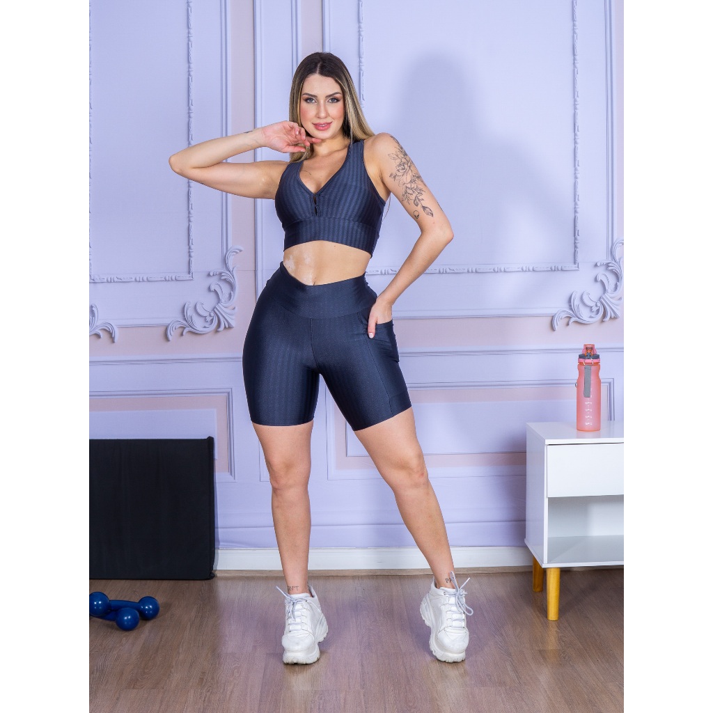 Conjunto de Academia Feminino Short Bolso + Top Na
