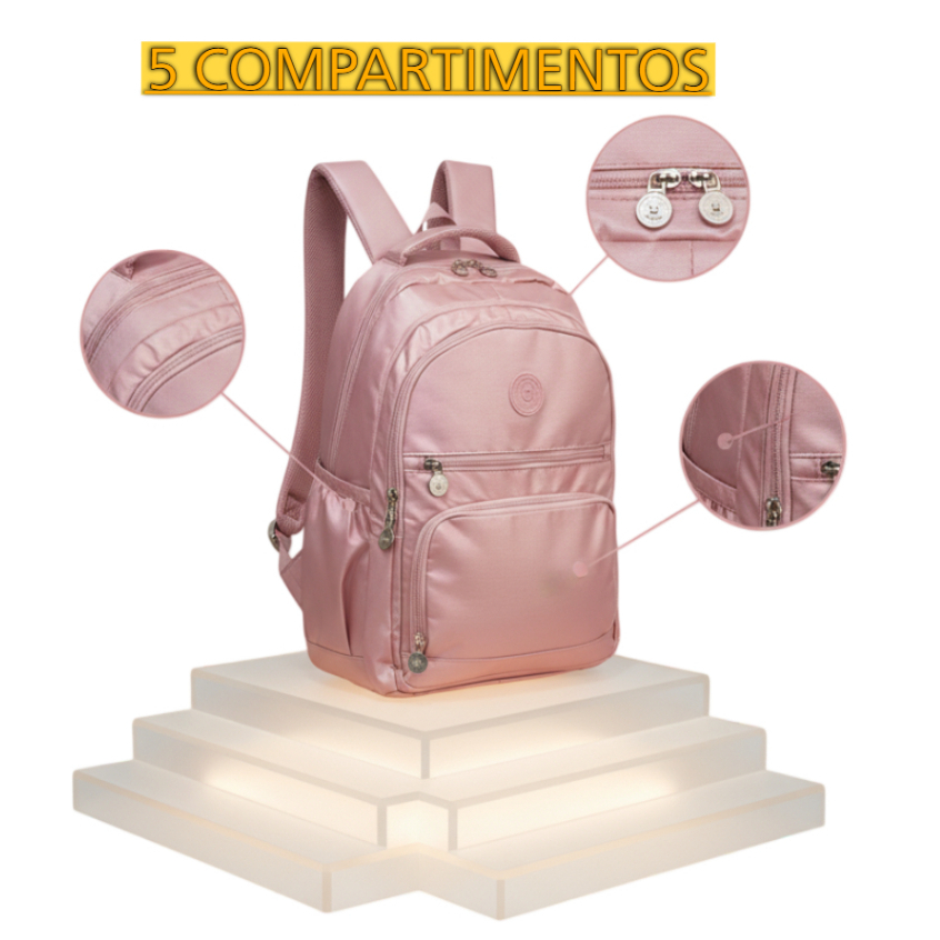 Mochila Escolar Reforçada  Metalizada Feminina Ny