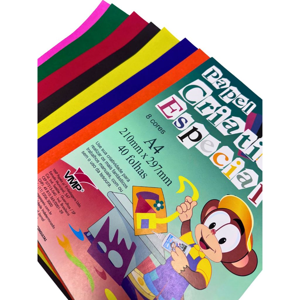 Papel Criativo Especial 8 cores A4 40 Folhas Cores