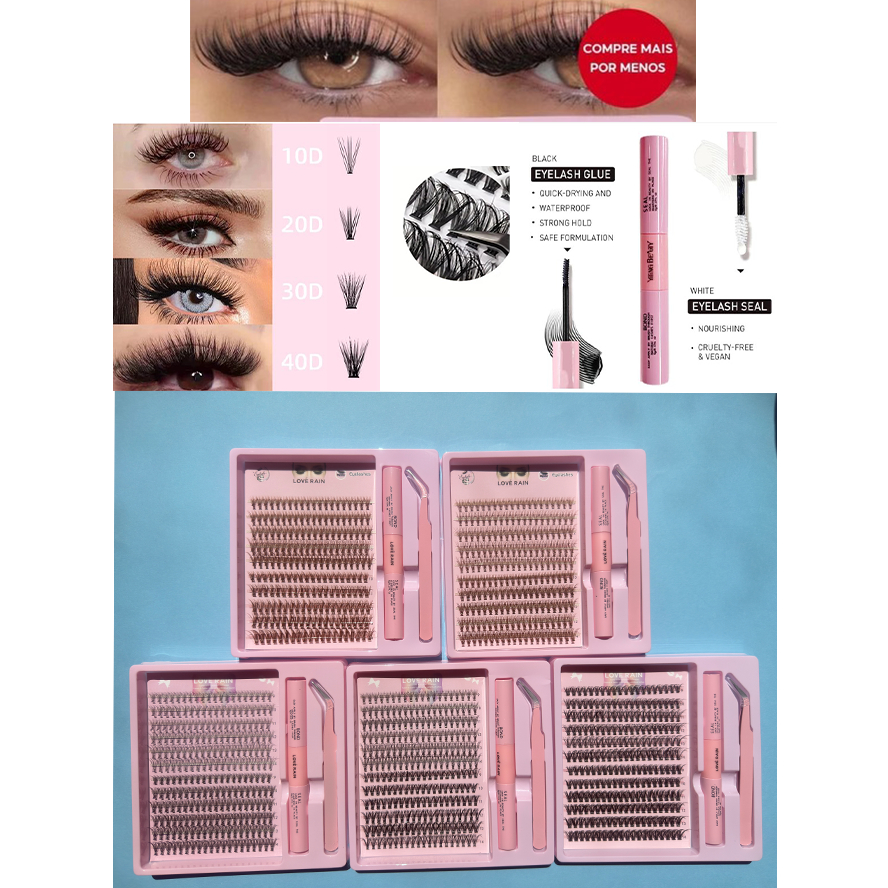 kitCílios Postiços De Vison Individuais-Cluster 