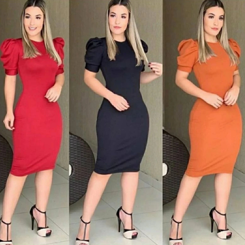 Vestido Midi Evangelico Manga Princesa Casual Eleg