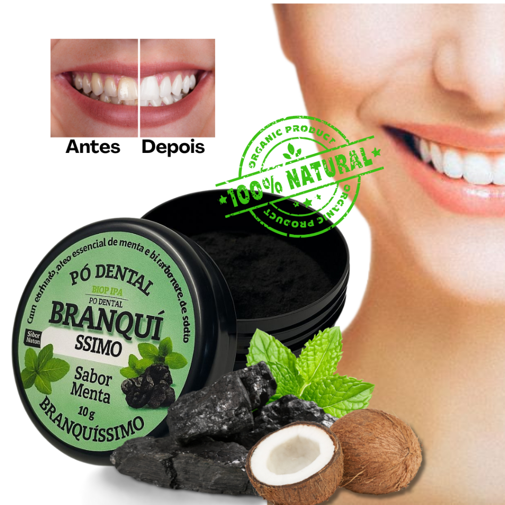 Pó Dental Natural Carvão Ativado Óleo Menta E C