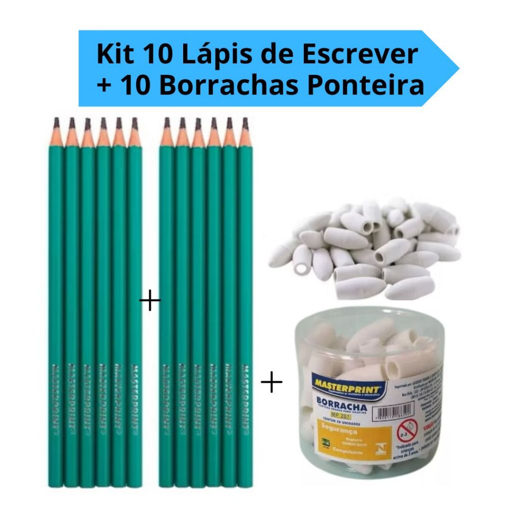 Kit 10 Lápis de Escrever HB N°2 Sextavado + 10 B