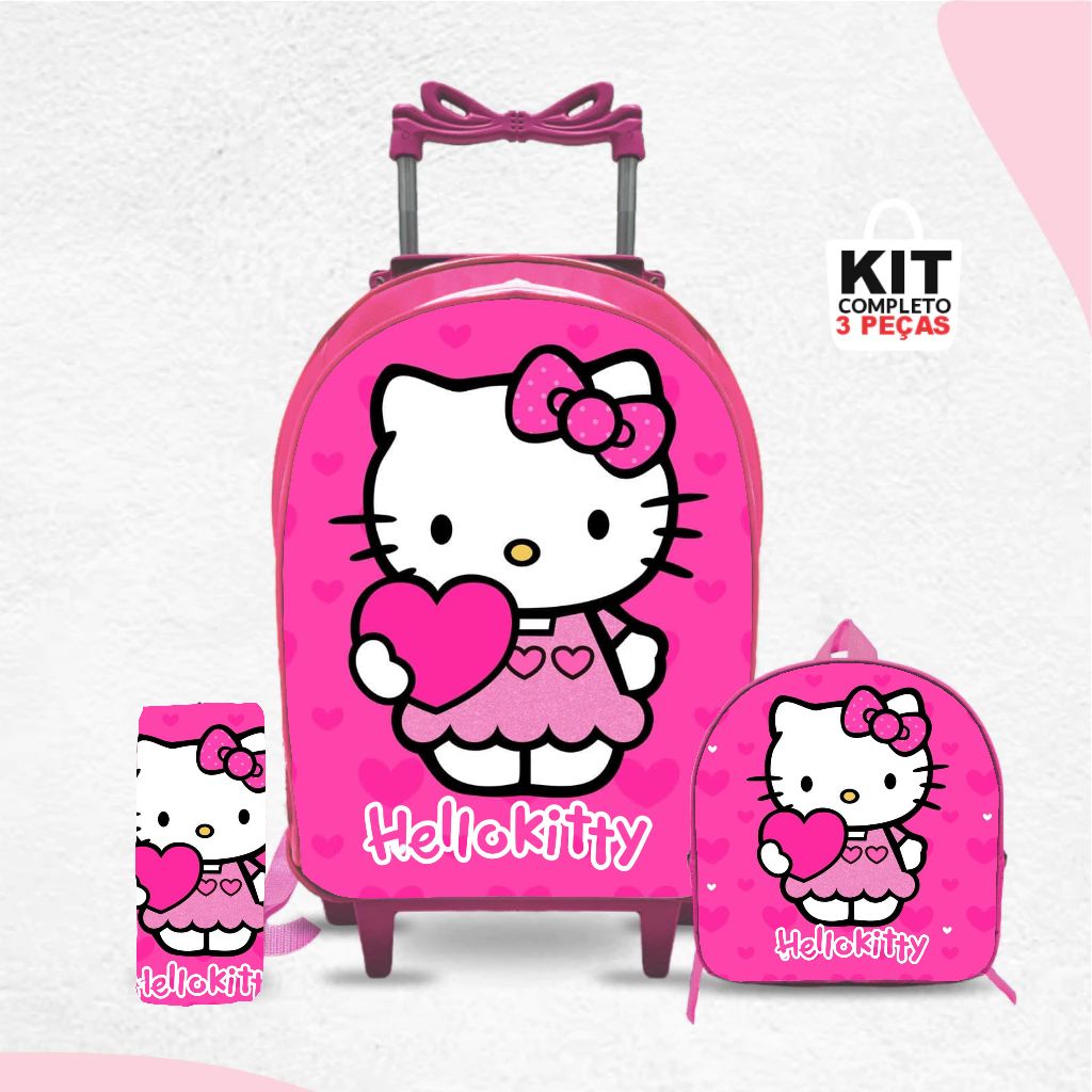 Kit mochila escolar Hello Kitty com lancheira e Es