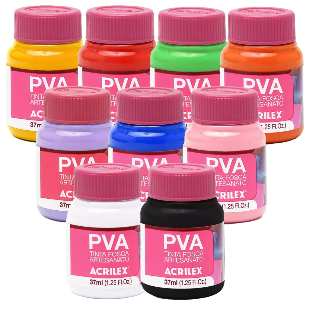 Kit Com 12 Tintas PVA para Artesanato Acrilex 37ml