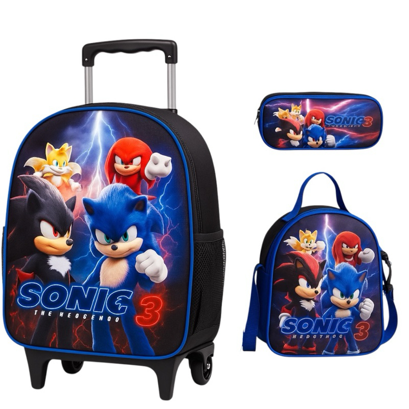 Mochila Escolar Sonic 3 Menino Infantil Masculina 