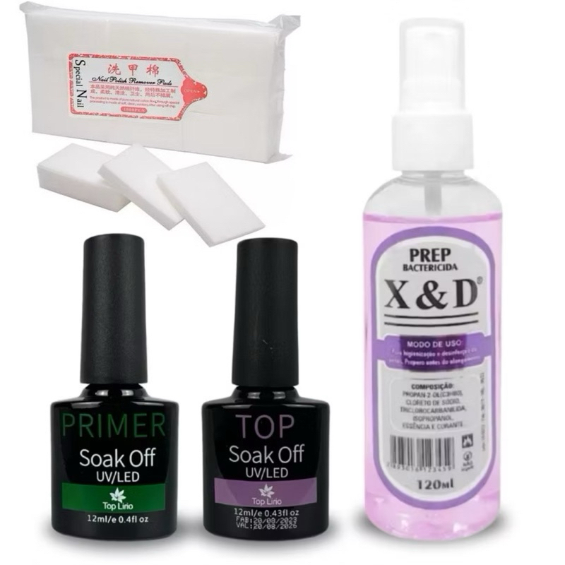 Kit Blindagem de Unhas Top Coat + Primer + Prep + 