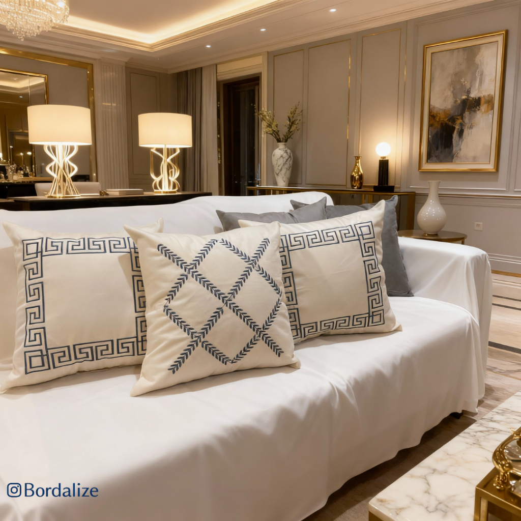 Kit de Capa de Almofada Bordada Suede Decorativa &