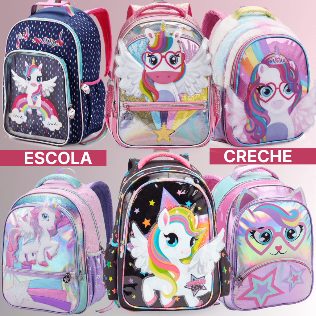 Mochila Escolar Infantil Costas Menina Unicornio C
