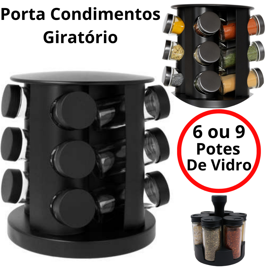 Porta Temperos Condimentos Giratório 6 e 9 Potes 