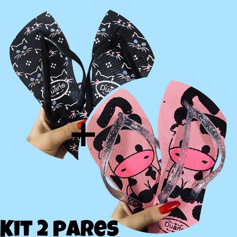 kit 2 pares chinelo feminino estampa Ref 04