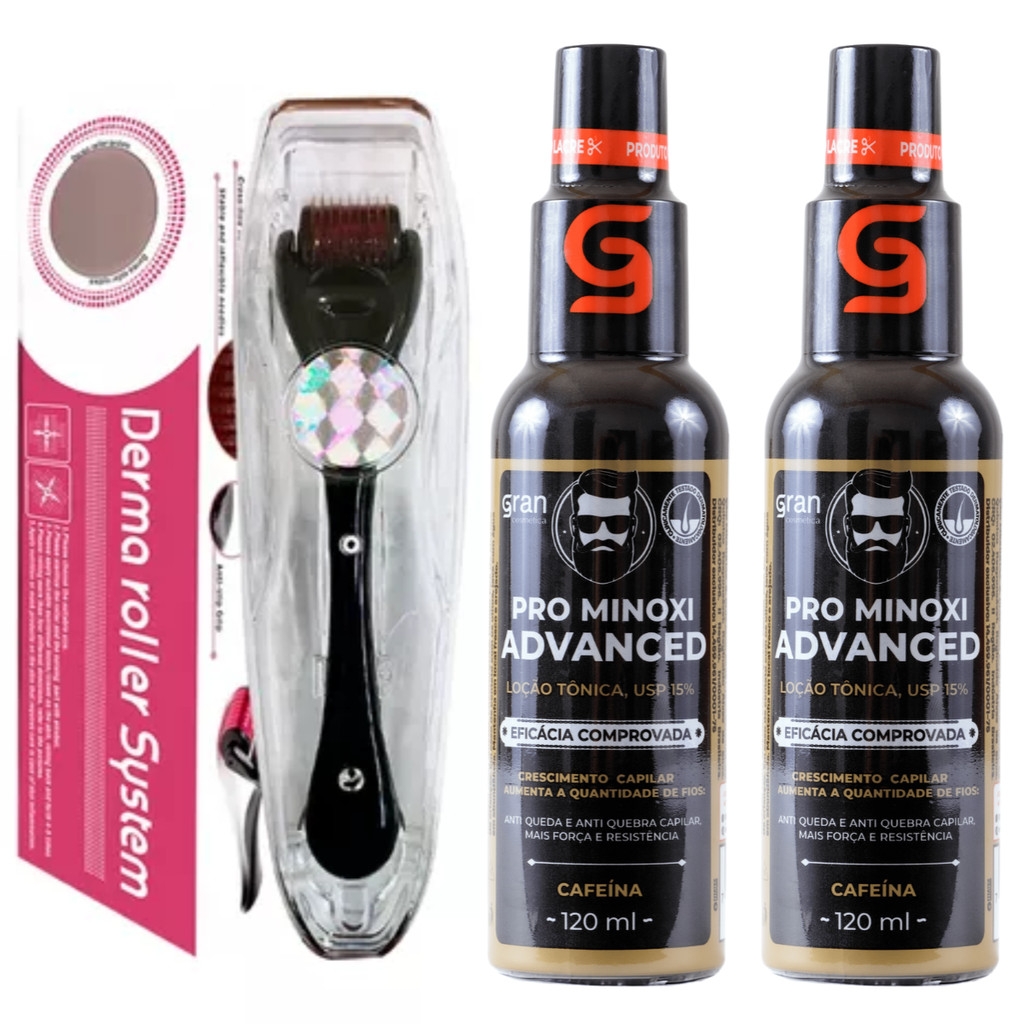 Kit 2x Tônico Antiqueda Pro Minoxi + Dermaroller 