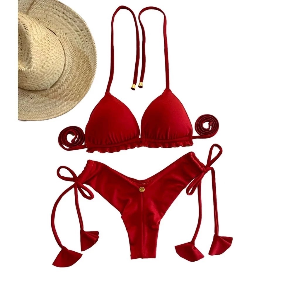Biquíni Bordô fio duplo, busto cortininha com ca