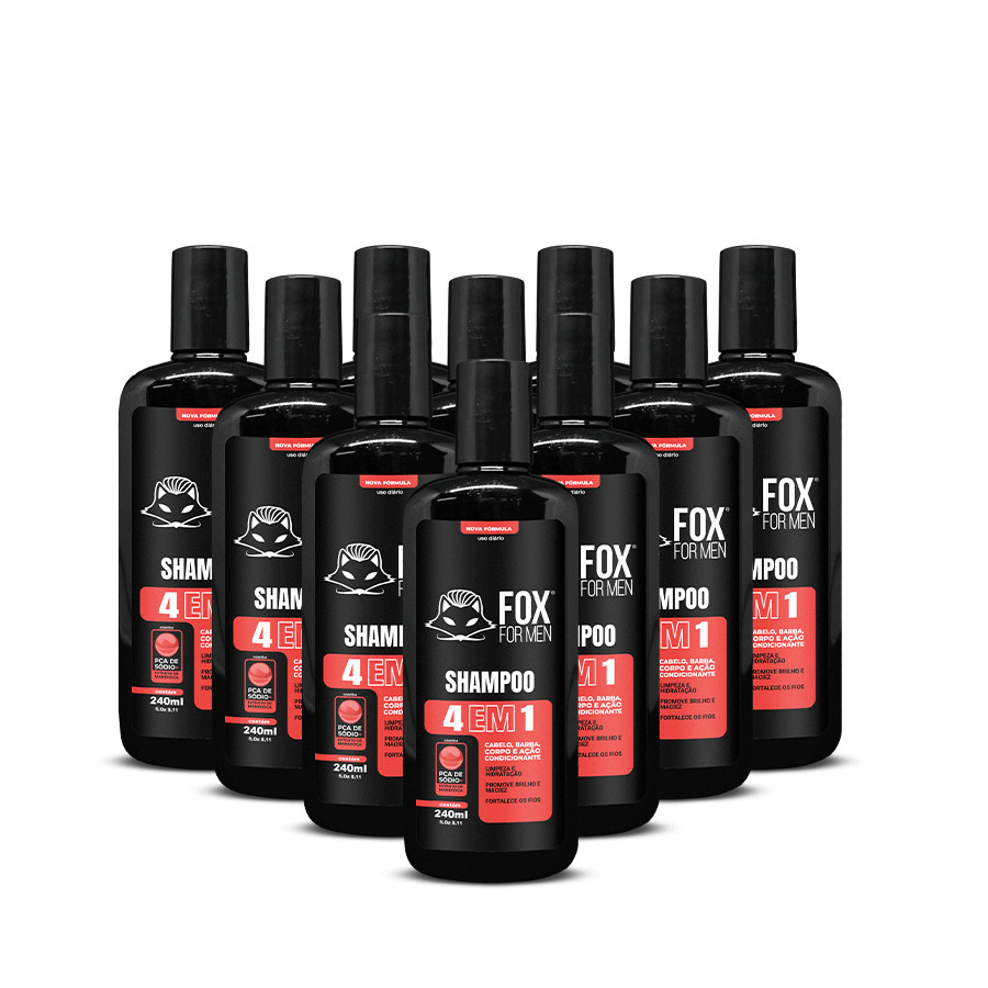 Kit 10 Shampoo 4 em 1 Fox For Men 240ml Cabelo Bar