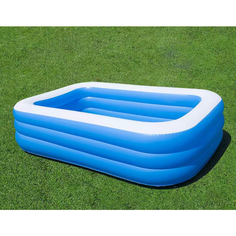 Piscina 3 Aneis inflável Retangular PVC Azul Fami
