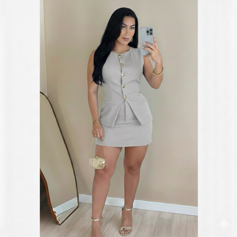 CONJUNTO FEMININA TENDENCIA 2026 COLETE SHORT SAIA