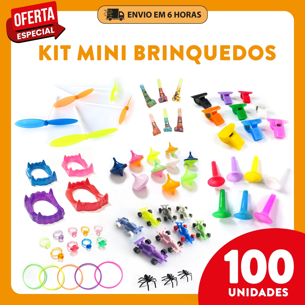 Kit 100 Mini Brinquedos Sortidos (10 Modelos) para