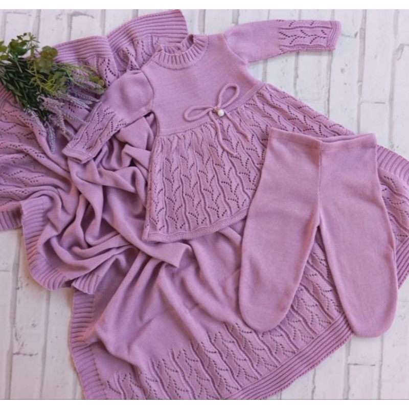 Kit saída maternidade Vestido de Cordão em Laço