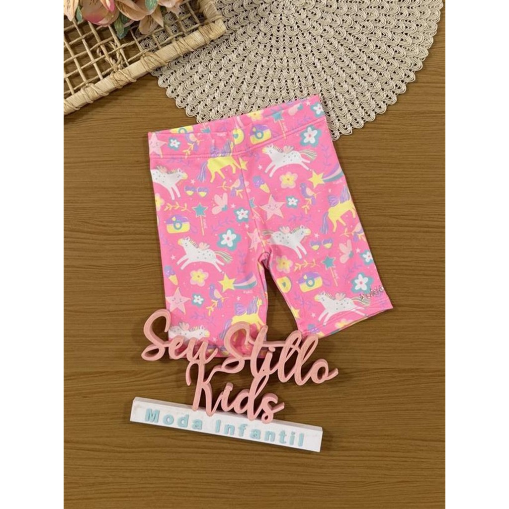 Shorts Infantil Kukiê Verão Ciclista Rosa Unicó