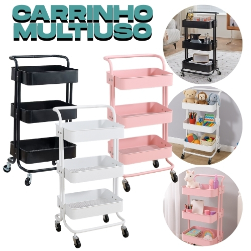 Carrinho Organizador Multiuso 3 Prateleiras e Alç