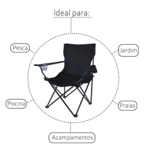 Cadeira Dobrável Aço Inox Com Porta Copos Pesca 