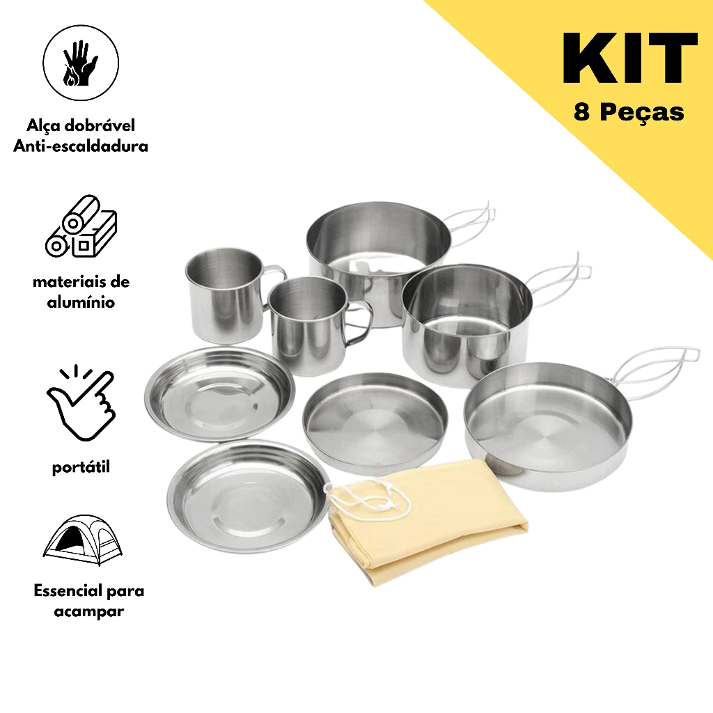 Kit 8 Panelas Aço Inox Compactas para Camping Tre