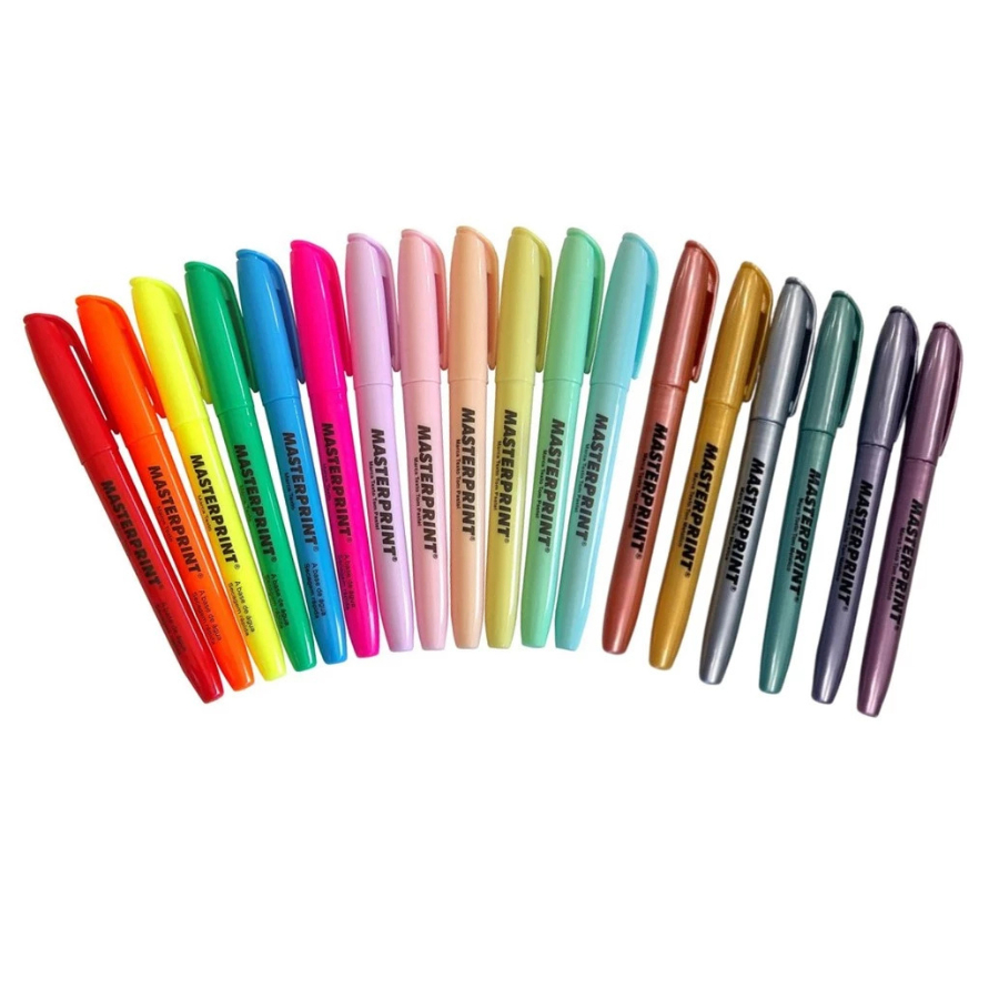 18 canetas  Marca Texto 6 Metálico + 6 Neon + 6 P